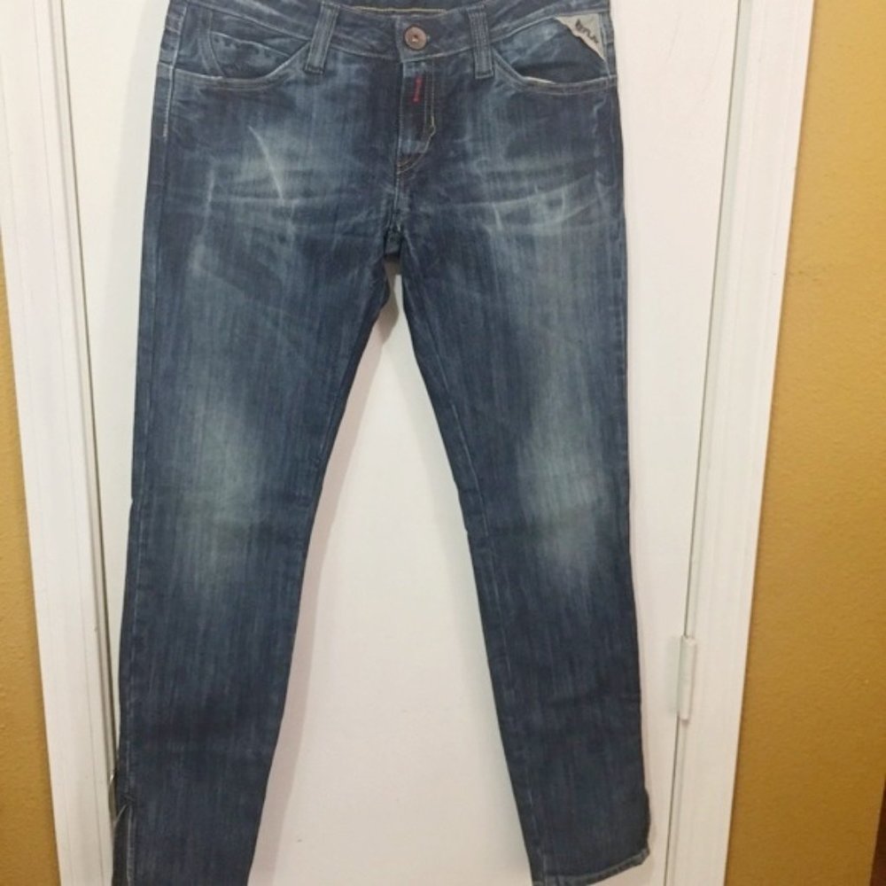 Replay women's 28 crushed faded denim ankle zipper low waist skinny jeans 28x29